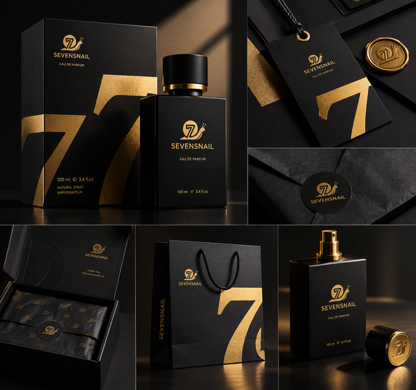 علبة عطر سوداء مطفية بطباعة ذهبية